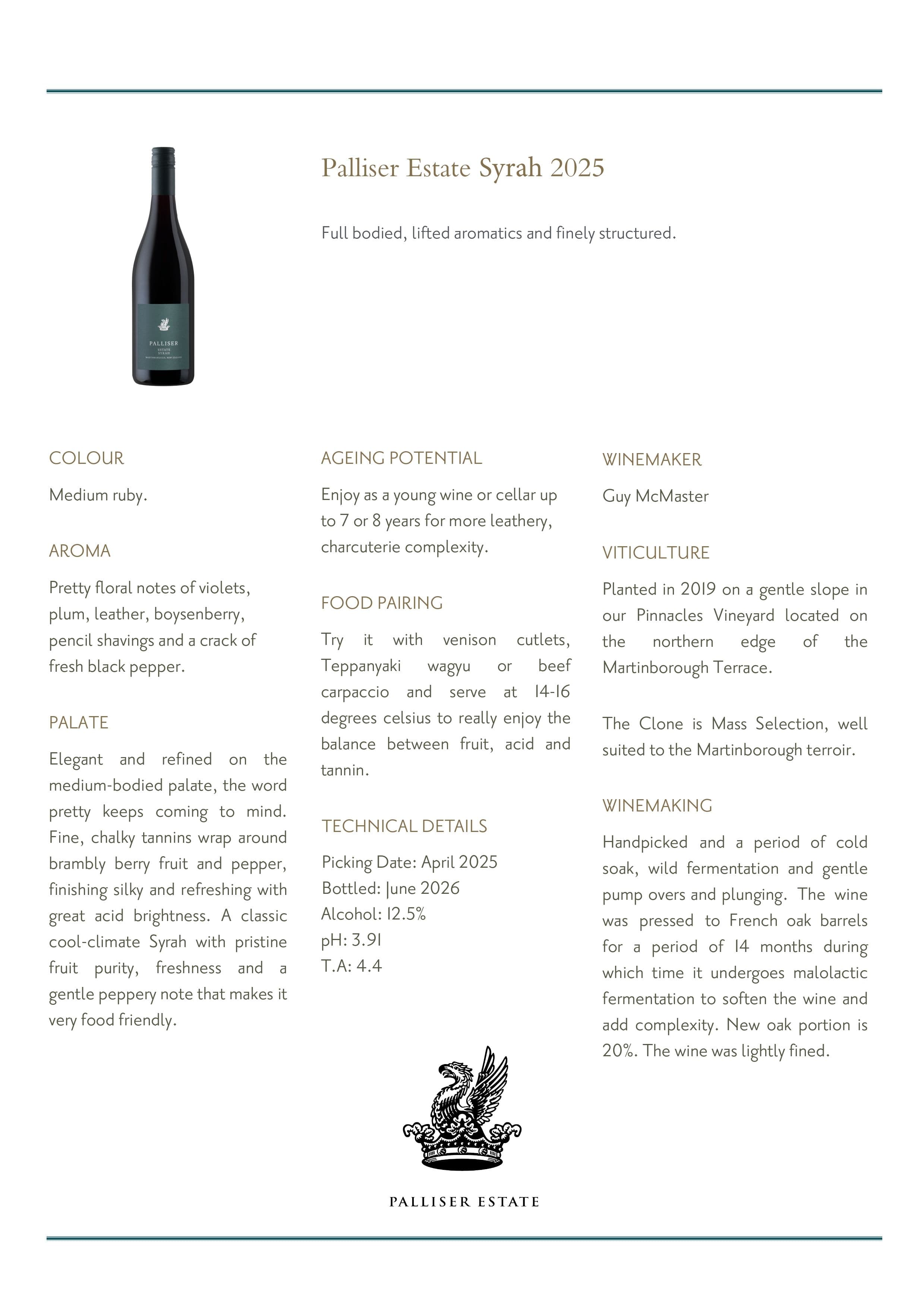 Palliser Estate Syrah 2025 750ml image 1