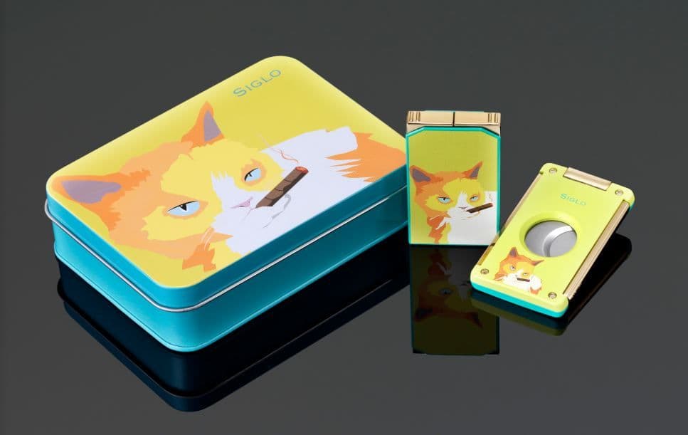 Siglo Cat Lighter and Cutter Set Yellow / Green
